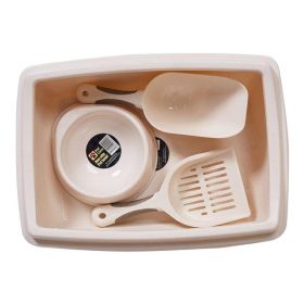 Pet Supplies Set Cat Kitten Dog Litter with Feeder Bowl and Litter Scoop - White - Pet Supplies