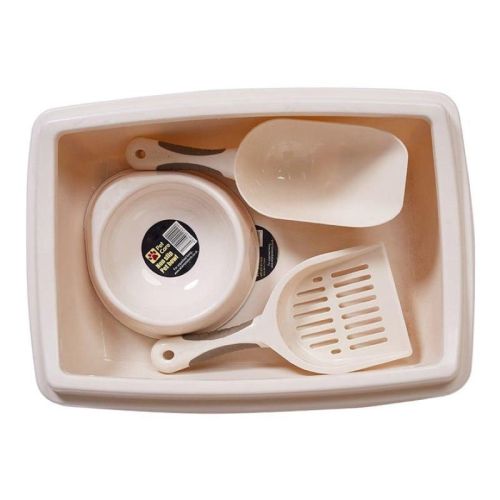 Pet Supplies Set Cat Kitten Dog Litter with Feeder Bowl and Litter Scoop - White - Pet Supplies