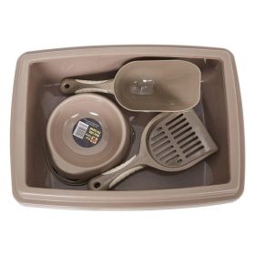 Pet Supplies Set Cat Kitten Dog Litter with Feeder Bowl and Litter Scoop - Brown - Pet Supplies