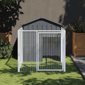 Dog House with Run Anthracite 46.1"x79.1"x48.4" Galvanized Steel - Anthracite