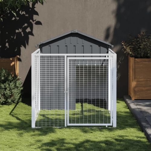 Dog House with Run Anthracite 46.1"x79.1"x48.4" Galvanized Steel - Anthracite
