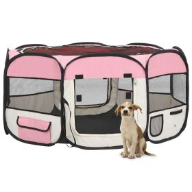 Foldable Dog Playpen with Carrying Bag Pink 57.1"x57.1"x24" - Pink