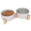 Double 28.7Oz Ceramic Pet Bowls Dog Cat Bowls with Wooden Stand Raised Pet Feeder for Small Dogs Cats - Feeding Bowl