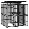 Outdoor Dog Kennel with Roof Steel 39.7 ft² - Black