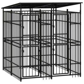 Outdoor Dog Kennel with Roof Steel 39.7 ft² - Black