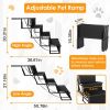 Foldable Dog Ramp 4 Step Collaspible Non Slip Stairs for Car Trucks SUV 176LBS Load Oxford Fabric Steel Ladders with Straps Tether Clip - Black