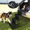Foldable Dog Ramp 4 Step Collaspible Non Slip Stairs for Car Trucks SUV 176LBS Load Oxford Fabric Steel Ladders with Straps Tether Clip - Black