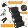 Foldable Dog Ramp 4 Step Collaspible Non Slip Stairs for Car Trucks SUV 176LBS Load Oxford Fabric Steel Ladders with Straps Tether Clip - Black