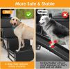 Foldable Dog Ramp 4 Step Collaspible Non Slip Stairs for Car Trucks SUV 176LBS Load Oxford Fabric Steel Ladders with Straps Tether Clip - Black