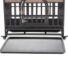 46in Heavy Duty Dog Crate, Furniture Style Dog Crate with Removable Trays and Wheels for High Anxiety Dogs - as Pic