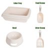 Pet Supplies Set Cat Kitten Dog Litter with Feeder Bowl and Litter Scoop - White - Pet Supplies