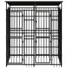 Outdoor Dog Kennel with Roof Steel 39.7 ft² - Black