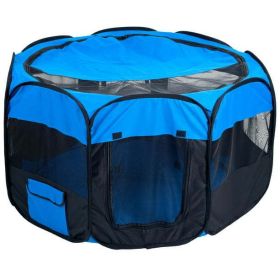 Pop Up Dog Playpen, Blue/Black, 42"L x 42"W x 25"H - Blue and Black
