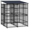 Outdoor Dog Kennel with Roof Steel 39.7 ft² - Black
