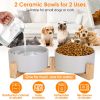 Double 28.7Oz Ceramic Pet Bowls Dog Cat Bowls with Wooden Stand Raised Pet Feeder for Small Dogs Cats - Feeding Bowl
