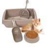 Pet Supplies Set Cat Kitten Dog Litter with Feeder Bowl and Litter Scoop - Brown - Pet Supplies