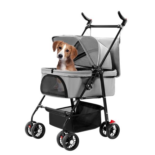 4 Wheels Pet Stroller Foldable Carrier Strolling Cart Travel Jogger Pet Stroller with Removable Liner Storage Basket for Dog Cat - Grey 4 Wheels Pet Stroller Foldable Carrier Strolling Cart Travel Jogger Pet Stroller with Removable Liner Storage Basket for Dog Cat - Grey