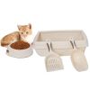 Pet Supplies Set Cat Kitten Dog Litter with Feeder Bowl and Litter Scoop - White - Pet Supplies