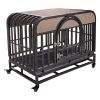 46in Heavy Duty Dog Crate, Furniture Style Dog Crate with Removable Trays and Wheels for High Anxiety Dogs - as Pic