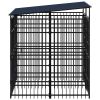 Outdoor Dog Kennel with Roof Steel 39.7 ft² - Black