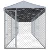 Outdoor Dog Kennel with Roof 299"x75.6"x88.6" - Silver