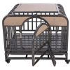 46in Heavy Duty Dog Crate, Furniture Style Dog Crate with Removable Trays and Wheels for High Anxiety Dogs - as Pic