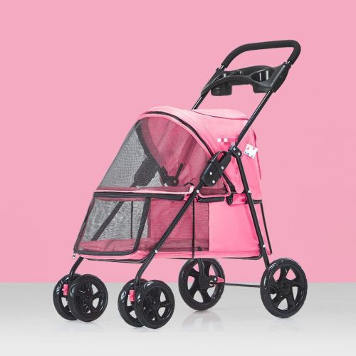 Pet Dog Stroller, Quick Folding, Shockproof with 2 Front Swivel Wheels & Rear Brake Wheels, Cup & Storage Bags Holder, Puppy Jogger Carrier - pink Pet Dog Stroller, Quick Folding, Shockproof with 2 Front Swivel Wheels & Rear Brake Wheels, Cup & Storage Bags Holder, Puppy Jogger Carrier - pink